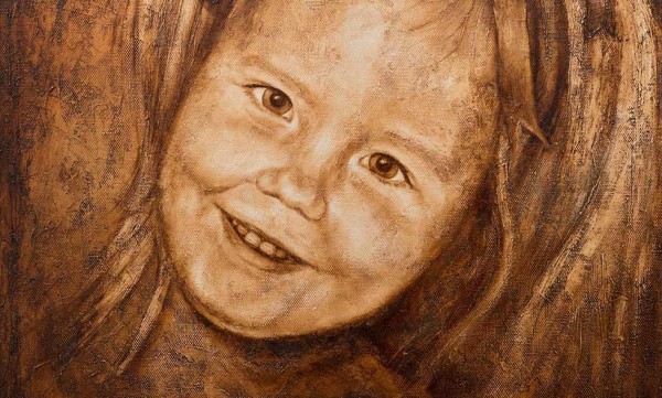 Olje maleri av lita jente på 4 år. Malt av Linda Maria Sneve